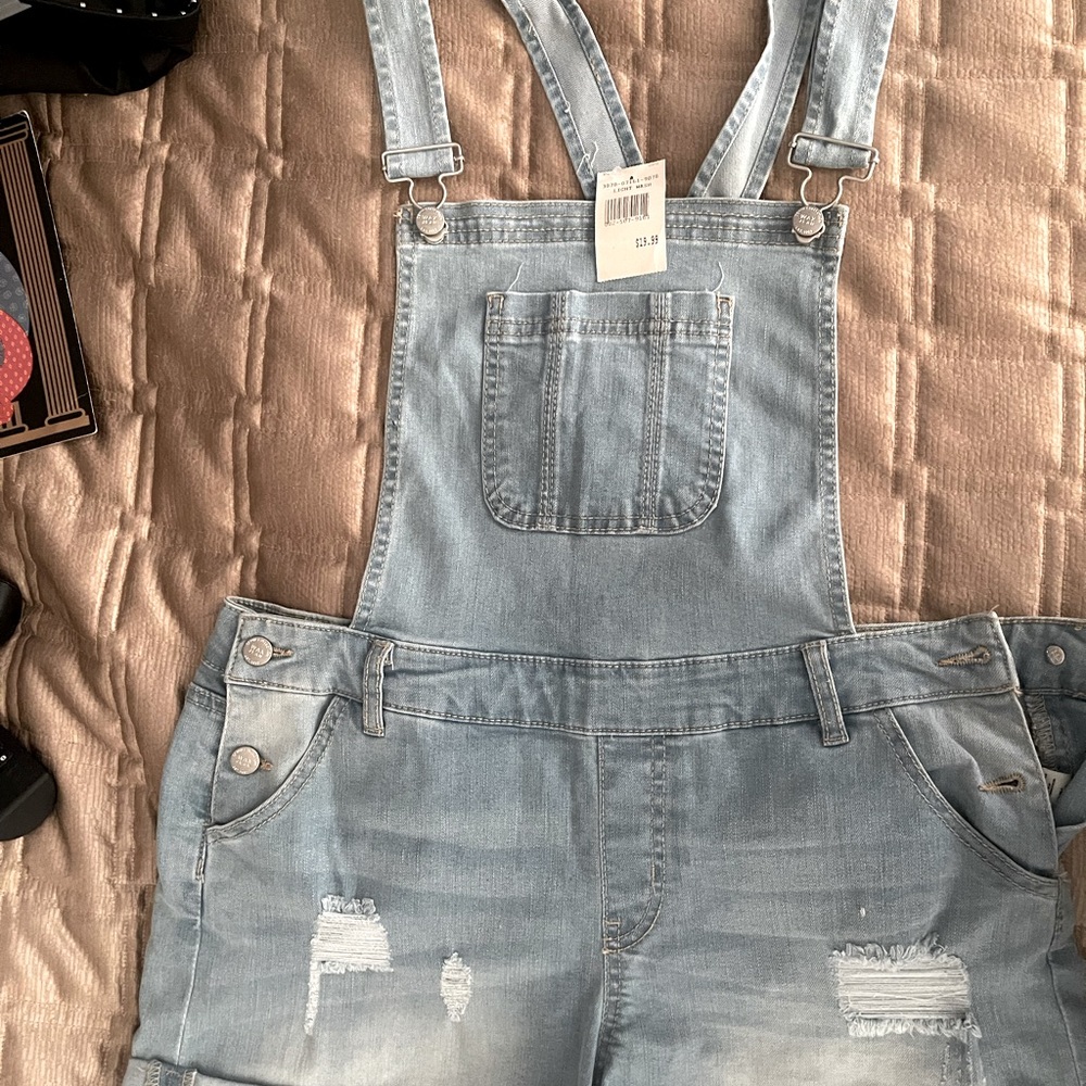 Denim overall distress shorts